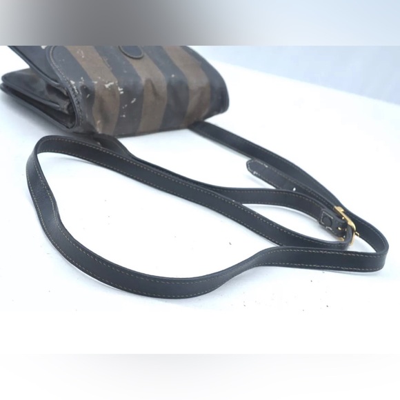 Authentic FENDI Pequin Shoulder Cross Body Bag PVC Leather Brown Black - Picture 5 of 13